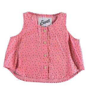 Vintage Swat Girls S Midriff Top Sleeveless Neon Pink Geometric Triangles Vest